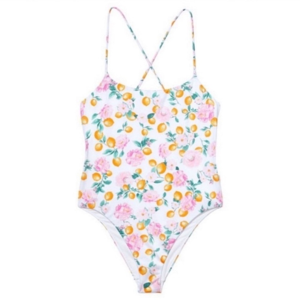New! Victoria’s Secret lemon floral print strappy one piece swimsuit 3701